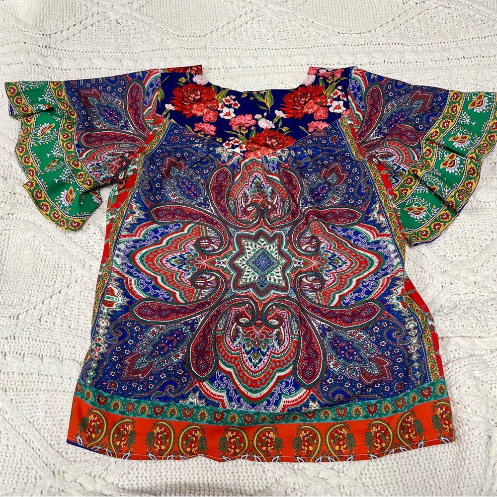 Umgee Vibrant Multicolor Paisley Floral Blouse- Small